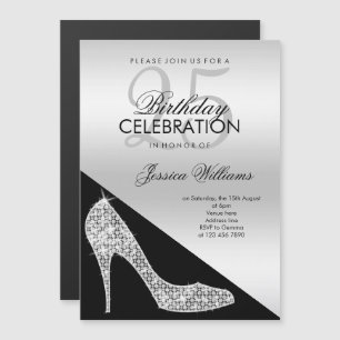 Invitation Magnétique Élégant Stiletto à Paillettes, Anniversaire Argent