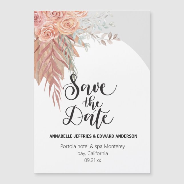 Invitation Magnétique Elégant stylish bohème terre cuite pampas herbe (Devant)