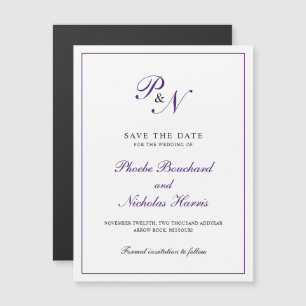 Invitation Magnétique Élégant violet monogramme mariage Enregistrer la d