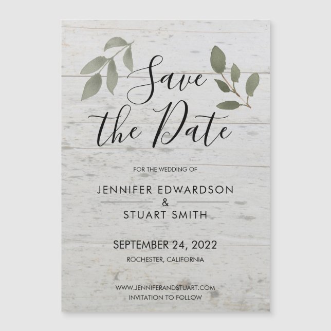Invitation Magnétique Elégante aquarelle botanique feuille photo mariage (Devant)