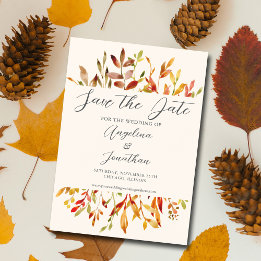 Invitation Magnétique Elégante aquarelle Feuilles d'automne Couple Photo