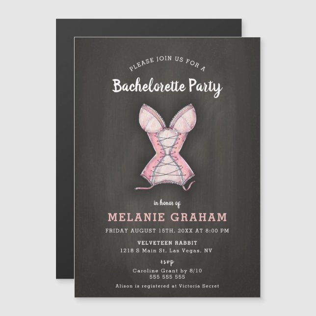 Invitation Magnétique Élégante Bachelorette en carton rose (Devant / Derrière)