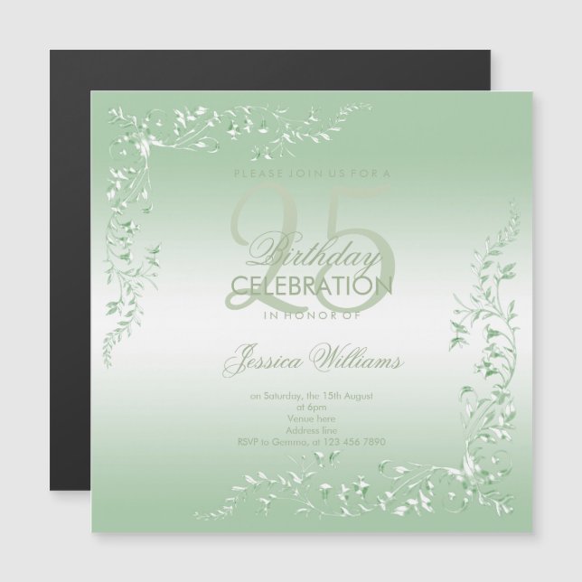 Invitation Magnétique Élégante décoration d'émeraude 25e anniversaire  (Devant / Derrière)