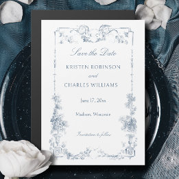 Invitation Magnétique Elégante Dusty Blue Floral Français Enregistrer la