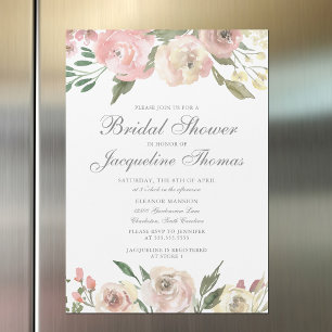 Invitation Magnétique Élégante Fête des mariées florale d'ivoire rose