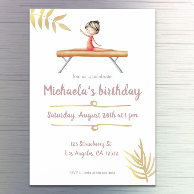 Invitation Magnétique Élégante gymnastique rose et or (Créateur téléchargé)