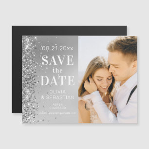Invitation Magnétique Elégante Parties scintillant Argent Photo Mariage
