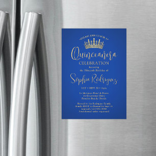 Invitation Magnétique Élégantes éperelles Quinceañera Couronne Royal Blu