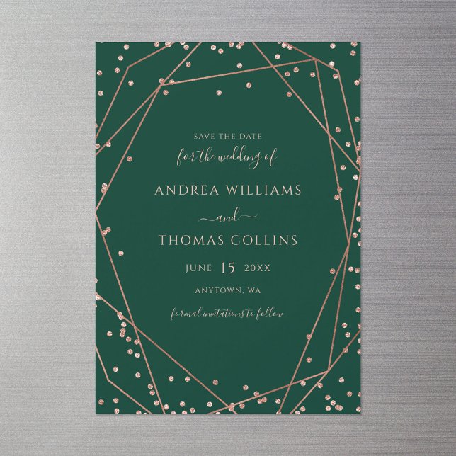 Invitation Magnétique Emerald Green Rose Gold Géométrique Enregistrer la (Créateur téléchargé)