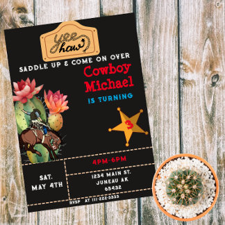 Invitation Magnétique Enfants Wild West Cactus Anniversaire Garçon