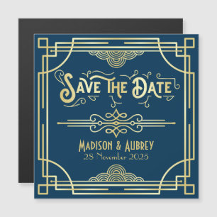 Invitation Magnétique Enregistrer la date Art Déco Gatsby Glamor Gold Bl