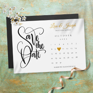 Invitation Magnétique Enregistrer la date Calendrier Gold Love Heart