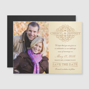 Invitation Magnétique Enregistrer la date Elegant Scroll Vintage Wedding