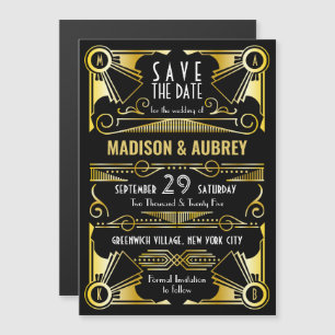 Invitation Magnétique Enregistrer la date Gatsby Mariage Art Déco Gold B
