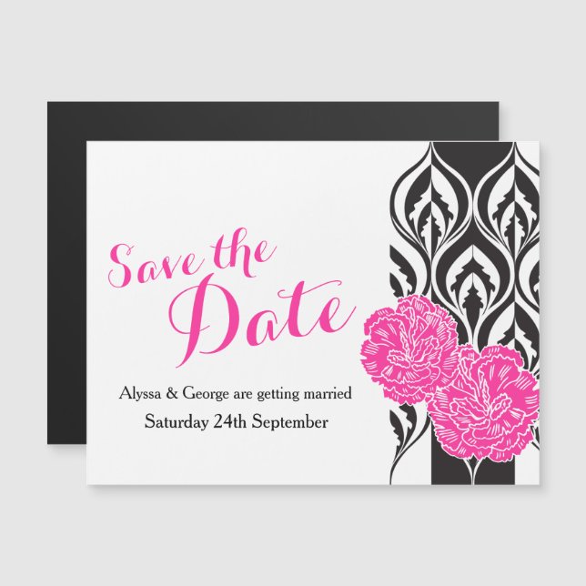 Invitation Magnétique Enregistrer la date rose dianthus mariage (Devant / Derrière)