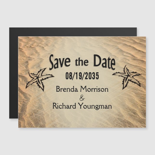Invitation Magnétique Enregistrer la date Starfish Beach (Devant / Derrière)