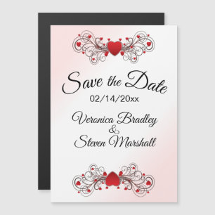 Invitation Magnétique Enregistrer les Coeurs de date en blanc