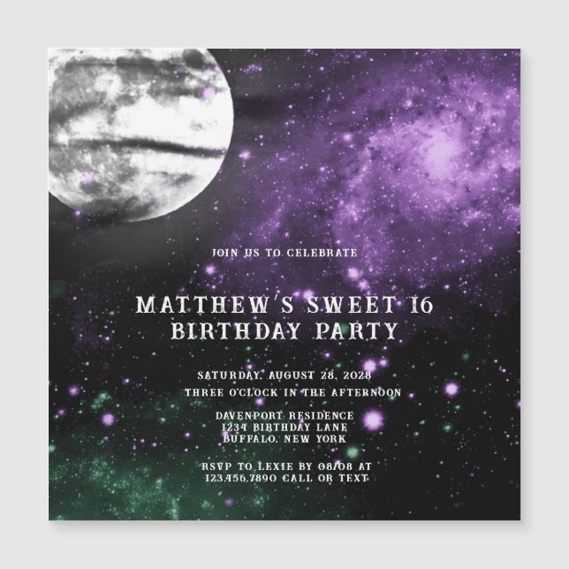 Invitation Magnétique Espace Extérieur Terre Garçon Doux 16 Anniversaire (Devant)