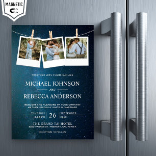 Invitation Magnétique Espace Univers Galaxie Bleue Photo Collage Mariage