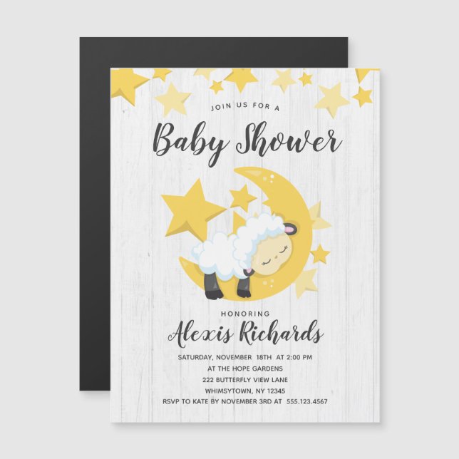 Invitation Magnétique Étoiles célestes et Baby shower d'agneau Invitatio (Devant / Derrière)