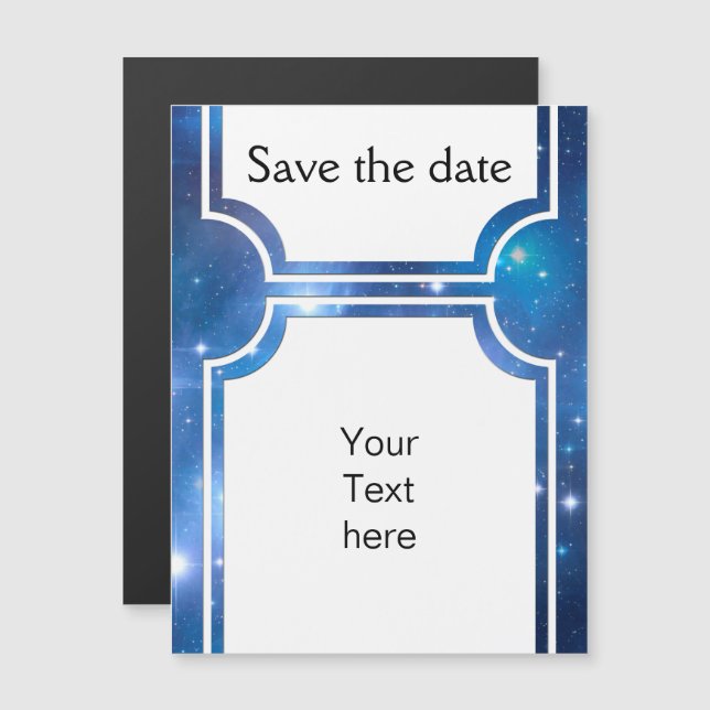 Invitation Magnétique Étoiles Universe Bleues + votre texte (Devant / Derrière)