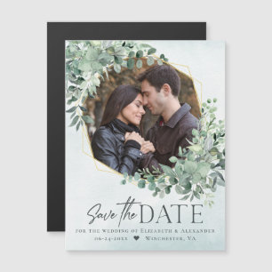 Invitation Magnétique Eucalyptus Dusty Blue Mariage Photo Enregistrer la