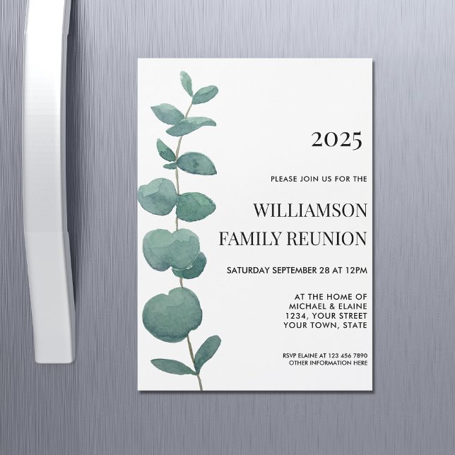 Invitation Magnétique Eucalyptus Élégant Réunion Familiale (Créateur téléchargé)