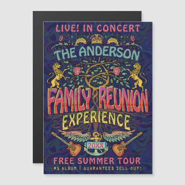 Invitation Magnétique Family Reunion Band Retro les années 70 Concert No (Devant / Derrière)