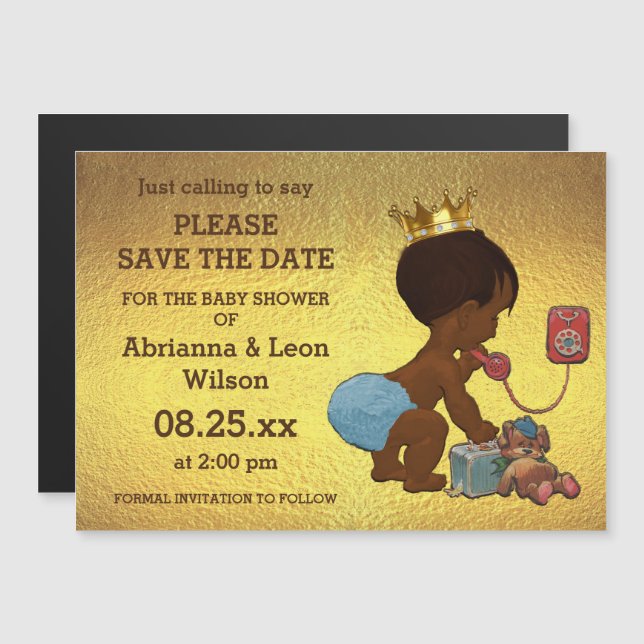 Invitation Magnétique Faux Gold Foil Économisez La Date Ethnique Prince  (Devant / Derrière)