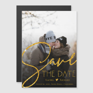 Invitation Magnétique Faux or Glitter Mariage Photo Enregistrer La Date