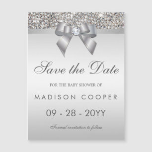 Invitation Magnétique Faux Silver Sequins Bow Enregistrer Le Baby shower