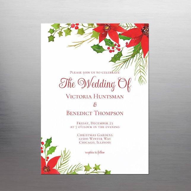Invitation Magnétique Festif Rouge Noël Poinsettia Floral Mariage (Créateur téléchargé)
