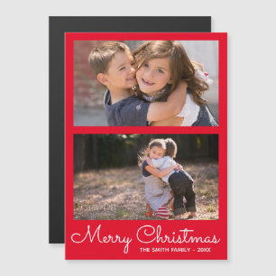 Invitation Magnétique Festive Bright Red 2 Photo Holiday Collage