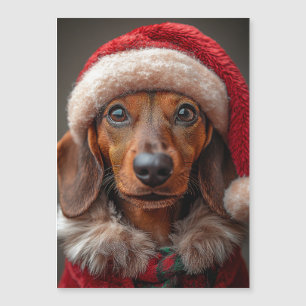 Invitation Magnétique Festive Dachshund à Père Noël Attire