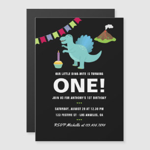 Invitation Magnétique Fête d'anniversaire 1ère année dinosaure thème noi