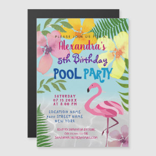 Invitation Magnétique Fête d'anniversaire au thème Flamant Rose pour la 