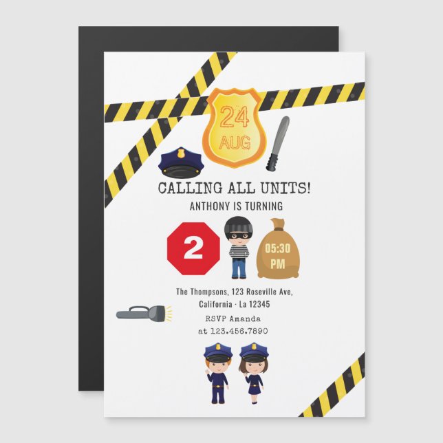 Invitation Magnétique Fête d'anniversaire de la police (Devant / Derrière)