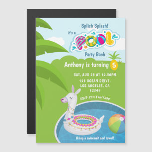Invitation Magnétique Fête d'anniversaire de piscine Llama Floatie
