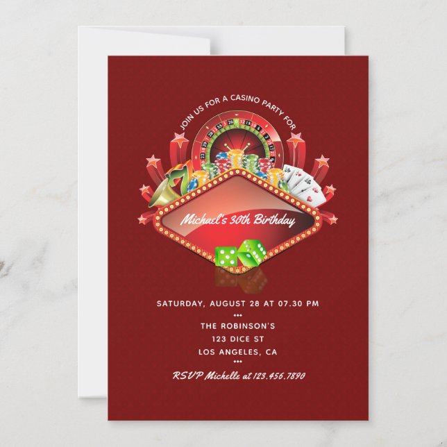 Invitation Magnétique Fête d'anniversaire du casino (Recto)