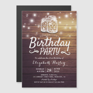 Invitation Magnétique Fête d'anniversaire Rustic Wood Mason Jar String l