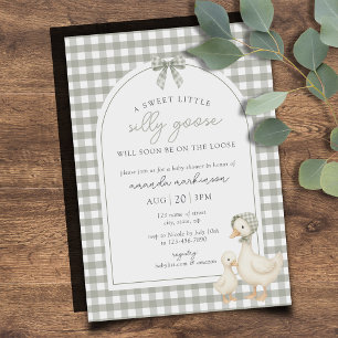 Invitation Magnétique Fête de Bébé Silly Goose Vert Sauge Livre d'Histoi