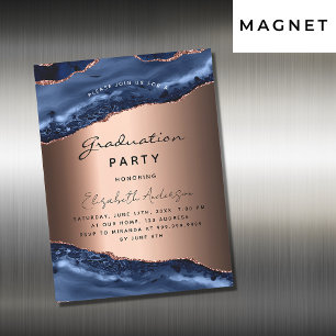 Invitation Magnétique Fête de fin d'études bleu agate or rose luxe
