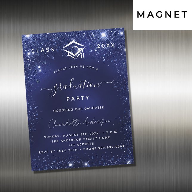 Invitation Magnétique Fête de fin d'études bleu marine paillettes luxe 2 (Créateur téléchargé)