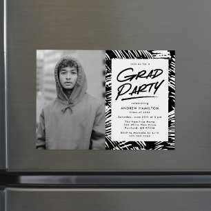Invitation Magnétique Fête de graduation de la photo moderne en noir poi