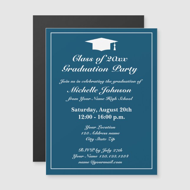 Invitation Magnétique Fête de graduation élégante personnalisée (Devant / Derrière)