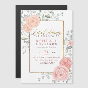 Invitation Magnétique Fête de l'mariée printanière de l'Aquarelle rose p