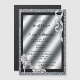 Invitation Magnétique Fête de l'mariée Silver Glittery Stiletto & Stream