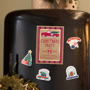 Invitation Magnétique Fête de Noël à la campagne rustique avec camionnet