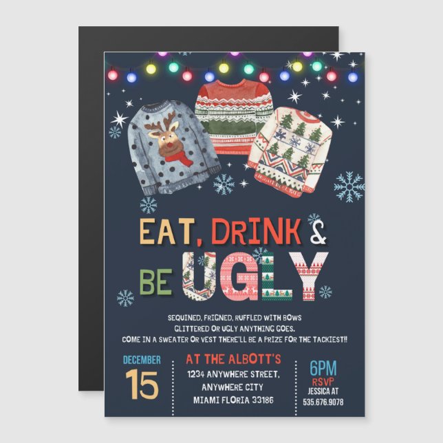 Invitation Magnétique Fête de Noël moche (Devant / Derrière)