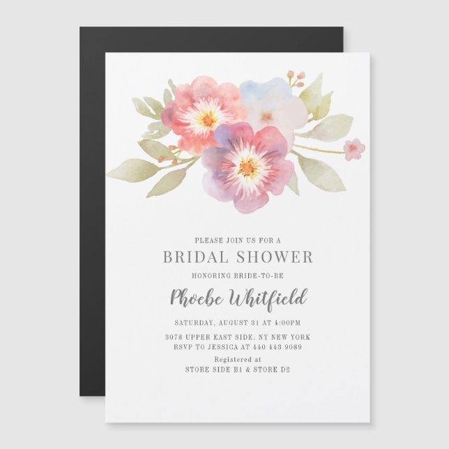 Invitation Magnétique Fête des mariées Aquarelle Florale Moderne Botaniq (Devant / Derrière)